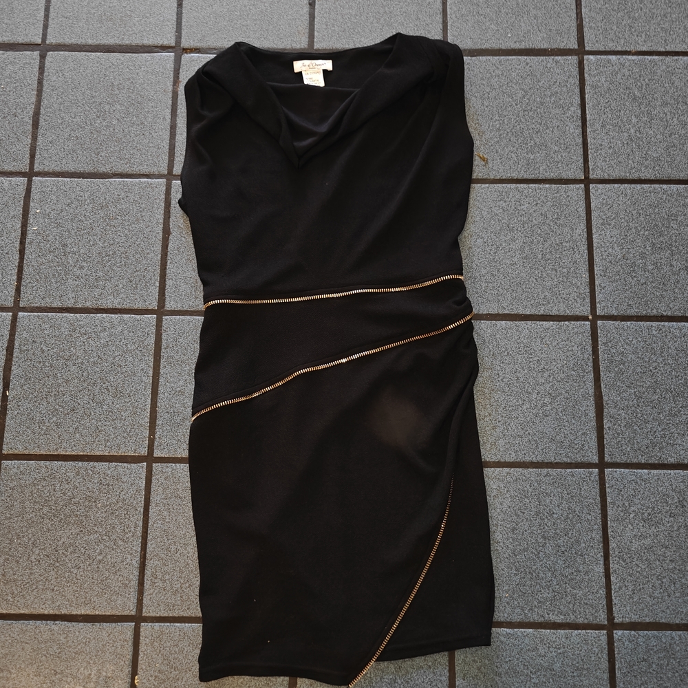 Jus D'orange Black and Gold Asymmetrical Cocktail Dress with Cowl Neck Size M